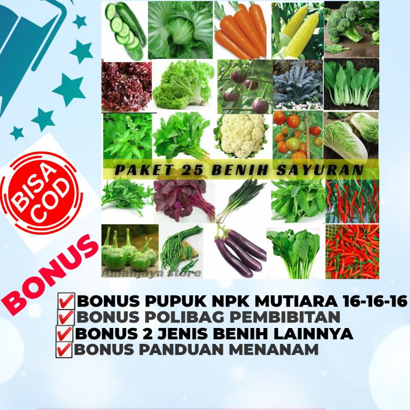 PAKET 25 JENIS BENIH SAYURAN+BONUS lainnya bisa ditanam ditanah dan hidroponik juga