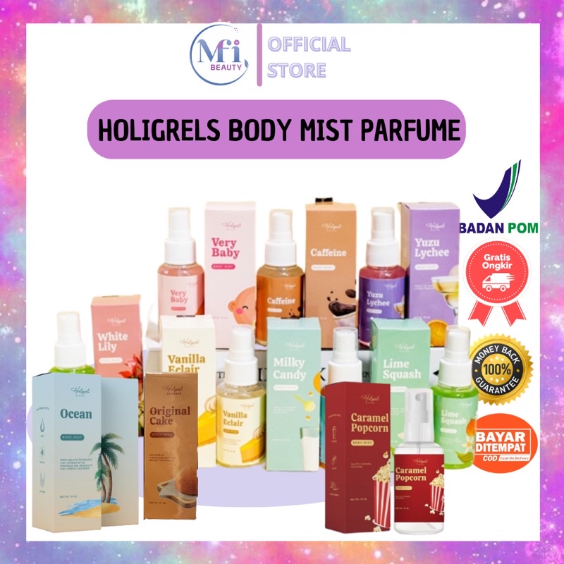 (READY) HOLIGRELS BODYMIST PARFUME 75 ML &amp; DEO SPRAY BPOM BODY MIST HOLIGREL