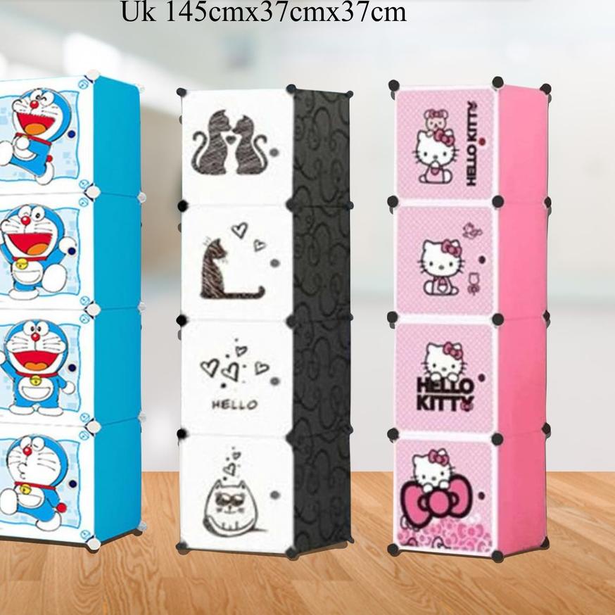 Lemari Pakaian Plastik Portable 4 Pintu lemari Serbaguna lemari hemat tempat lemari multifungsi