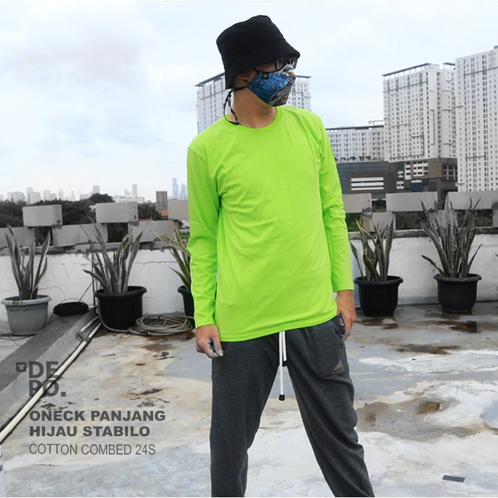 KAOS POLOS LENGAN PANJANG - HIJAU STABILO - KATUN COMBED 24S - UNISEX