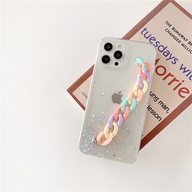 Glitter Case with Chain Pastel Oppo A15s Reno 5 5F 4 4F 3 8 8Z 8 PRO 7 6 A57 A16 A12 A15