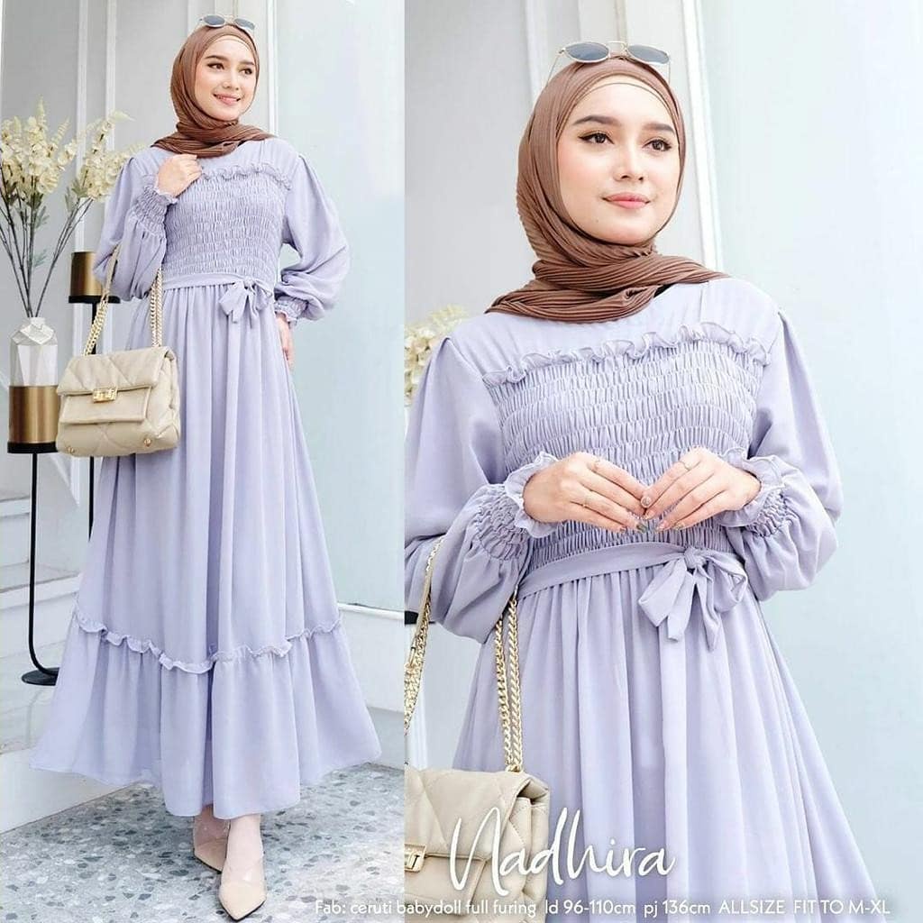 NADHIRA MAXI BL CERUTY BABYDOLL FULL PURING LD 100 CM PB 140 CM TALI PINGGANG MENYATU Baju Gamis Wanita Terbaru 2022  GAMIS WANITA TERBARU KEKINIAN SIMPLE DAN ELEGAN 2022 Bahan Ceruti Sifon Baju Korea Style