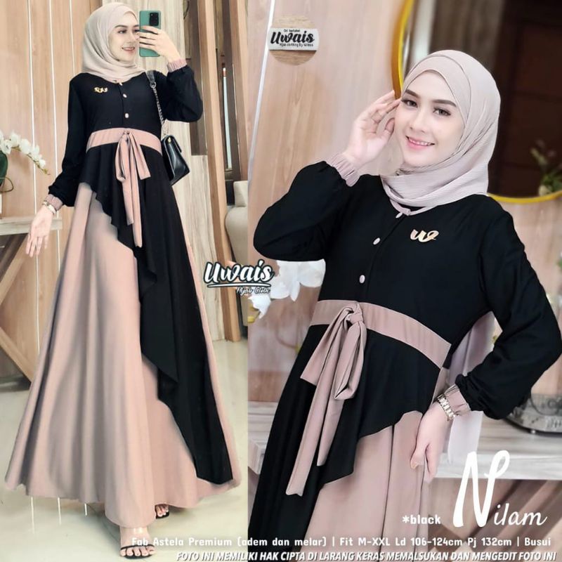 COD | UWAIS - NILAM MAXY DRESS BUSUI | GAMIS SYARI PAKAIAN BAJU MUSLIM | DRESS CASUAL WANITA GAMIS H