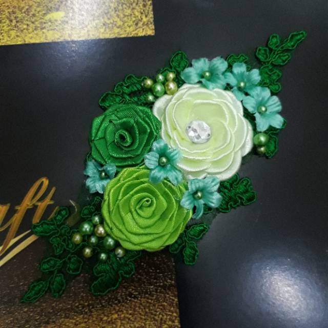 Headpiece hijau / aksesoris hijab / bros kepala