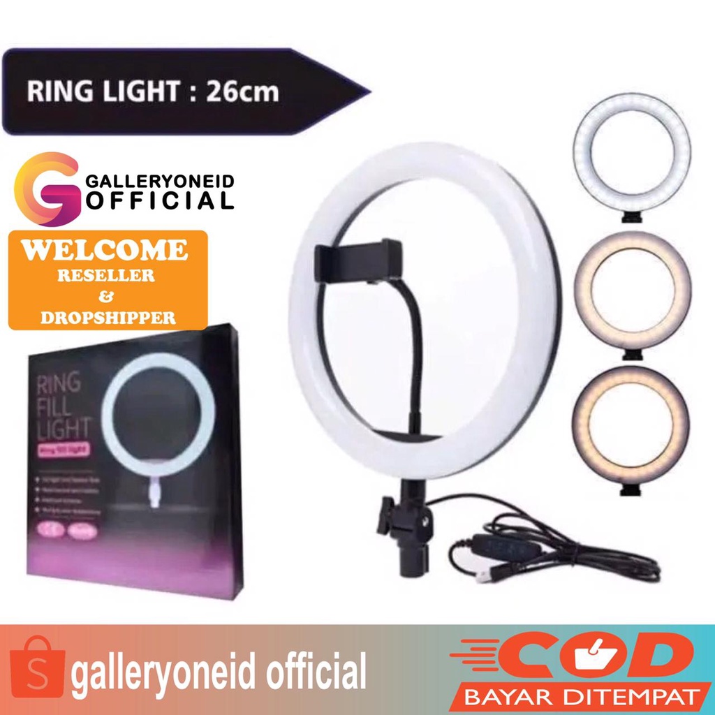 Ring Light 26Cm Led Soft Light 3 Warna Lampu Make Up Vlog Aksesoris Handphone Hp GALLERYONE gallery one