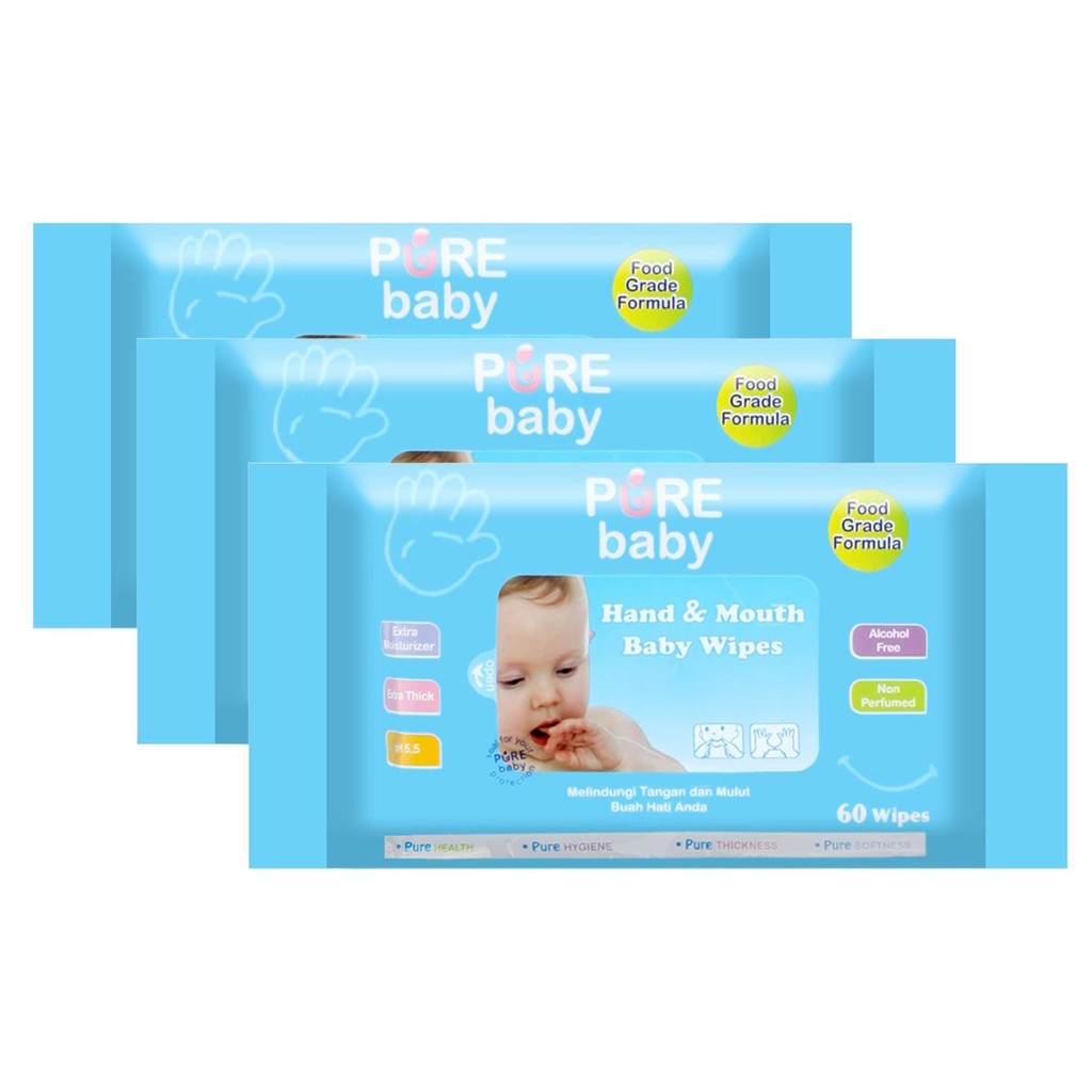 Pure BB Hand &amp; Mouth Baby Wipes 60Wipes - Aloe Vera (Buy 2 Get 1)