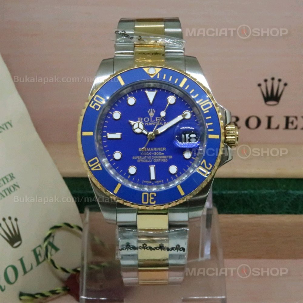 Ready Jam Tangan Pria Rolex Submariner Two Tone Blue 40MM Ceramic Premium Grade Terbatas