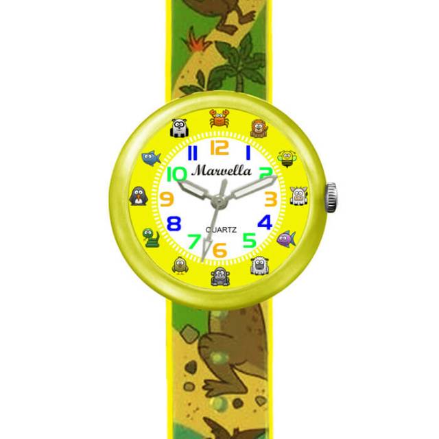 JAM TANGAN ANAK - MARVELLA KIDS DINO - JAM TANGAN CEWEK/COWOK - 1002 KUNING