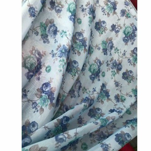 Kain Organza Motif Bunga Print Chiffon Fine Sifon