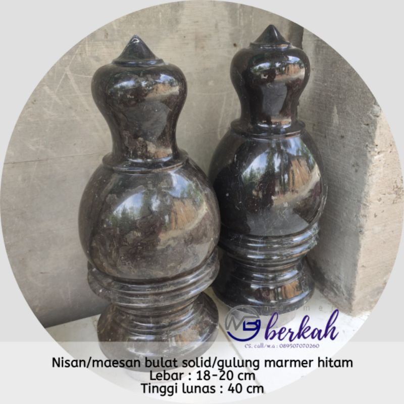 Nisan makam patok makam bulat solid gulunv bahan batu marmer hitam