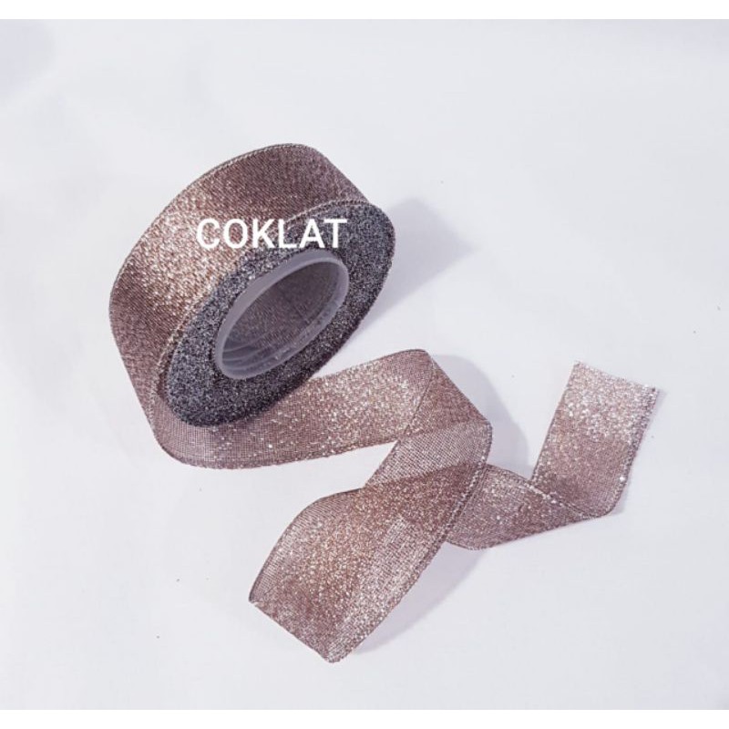 Pita Metallic Gliter Lebar 2,5cm Per Roll Isi 18meter