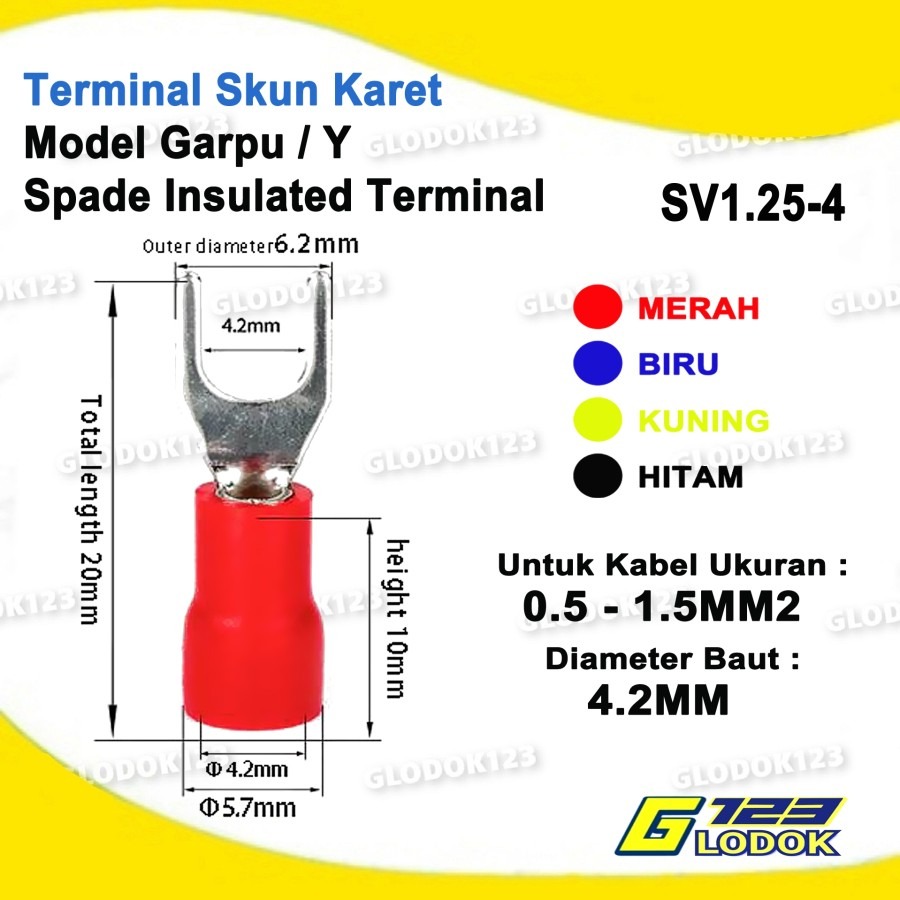 Kabel Skun Y Fork Isolasi SV1.25-3 1.25-4 Cable Lug Terminal Sekun