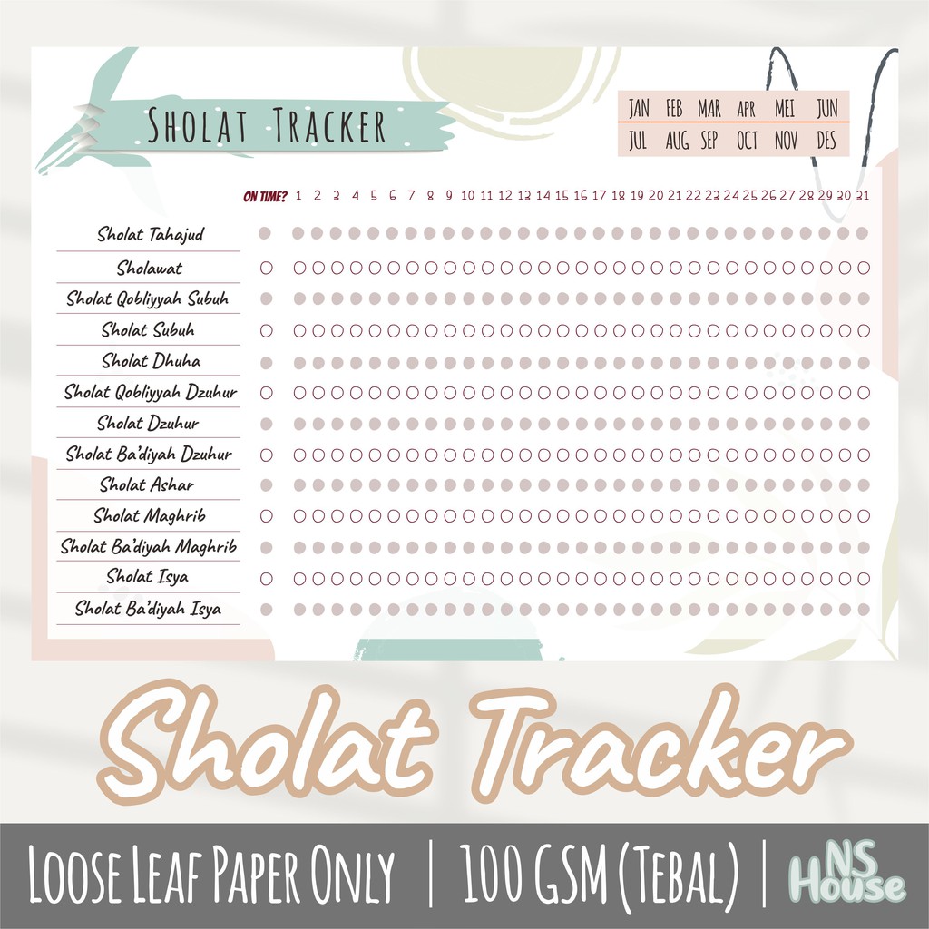 

Sholat & Amalan Tracker - Binder Loose Leaf A5 & B5 - Simple Design