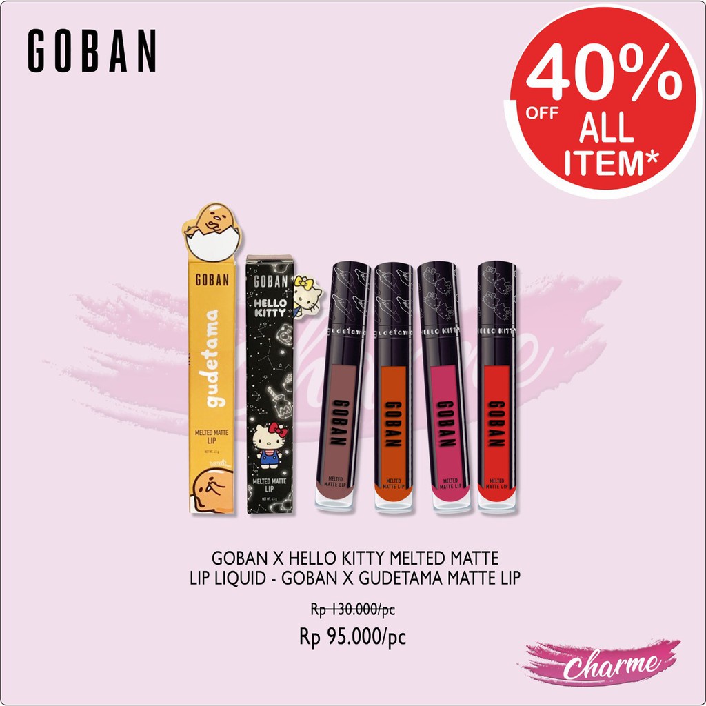 (READY & ORI) Goban X Sanrio Gudetama & Hello Kitty Melted Matte Lip Liquid Lipstick Sunny Melted