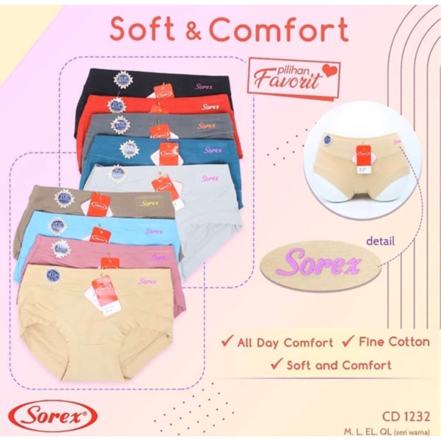 CD / Celana Dalam Wanita Soft &amp; Comfort SOREX 1232 Bahan Katun