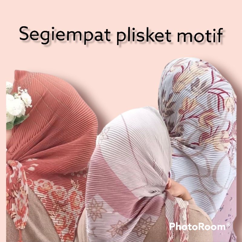 Jilbab segiempat voal motif plisket/segiempat motif plisket