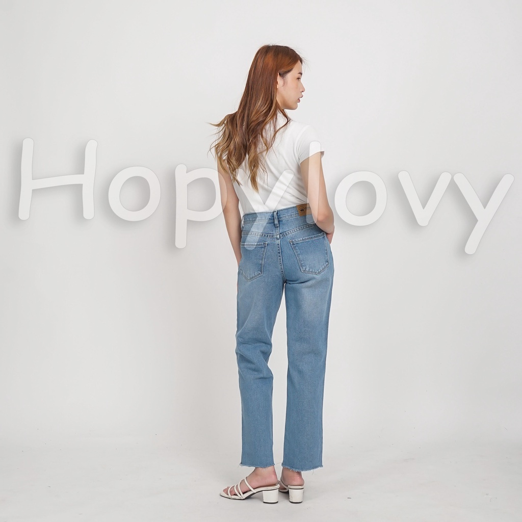 HOPYLOVY Celana Boyfriend Jeans Wanita Highwaist Jeans Sobek Unfinished Mirlanda