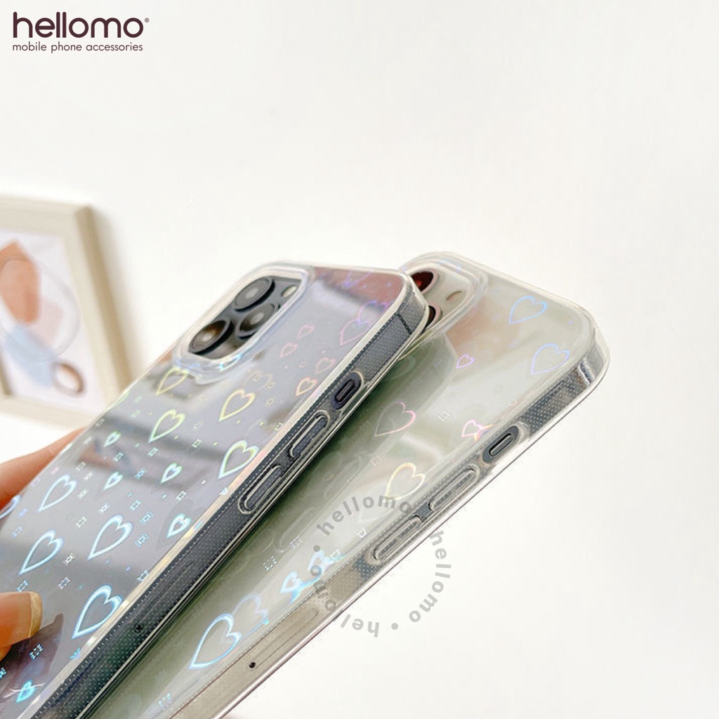 Case iPhone Hardcase Gradient Laser Love Heart Casing Hologram iPhone Clear Cover