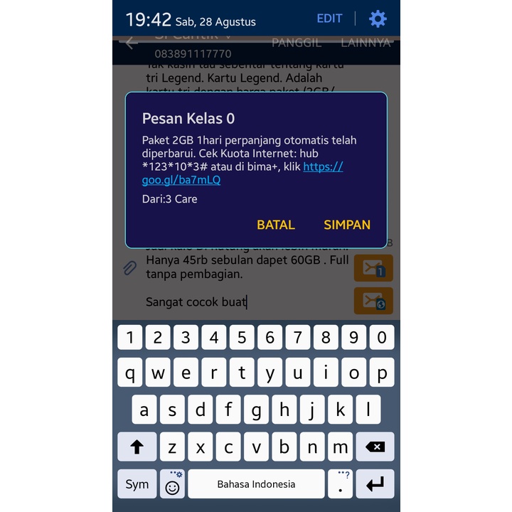 Kartu tri Legend 2gb 1500