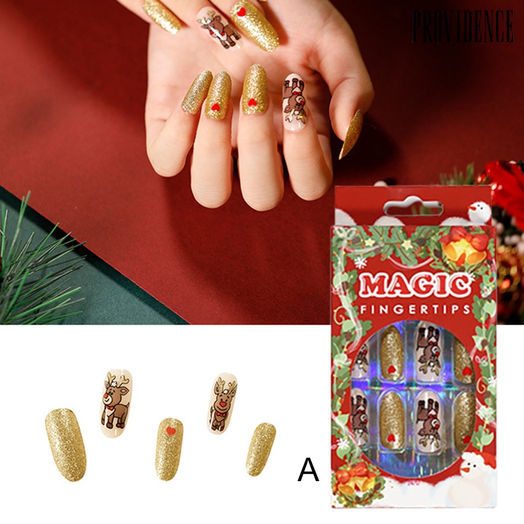 Providence 24pcs / Set Kuku Palsu Ultra Tipis Motif Natal Untuk Manicure