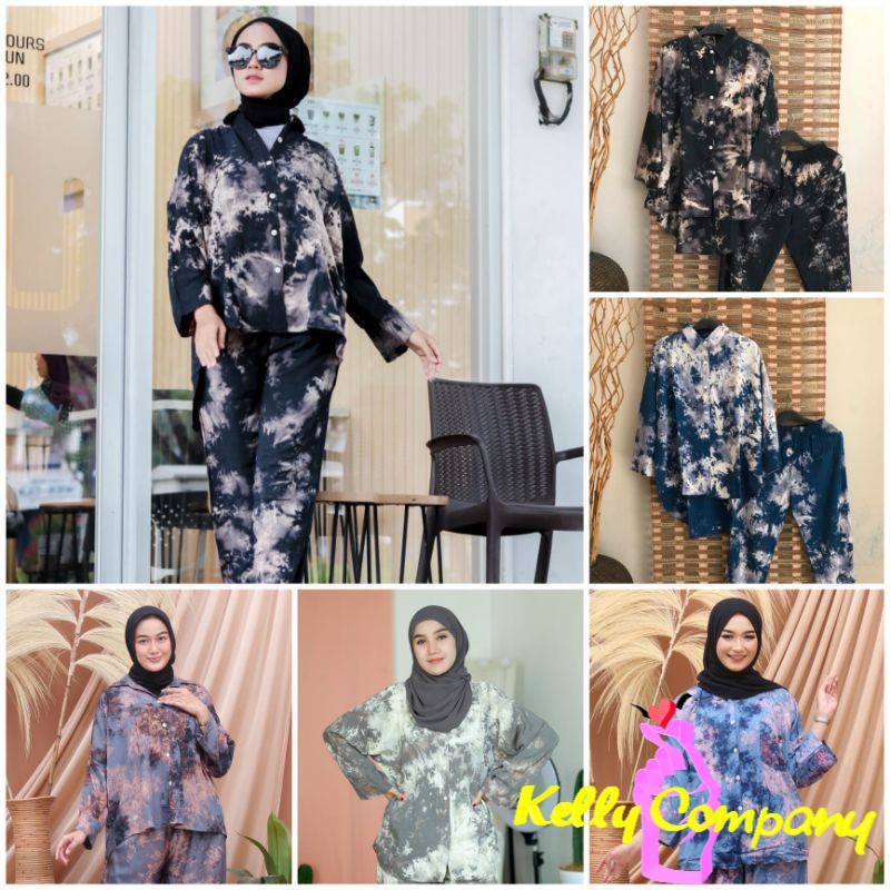 KC JUMBO Babydoll Setelan Panjang Tie Dye PREMIUM SET TIEDYE PANJANG HIJAB PAJAMAS PIYAMA BAJU TIDUR