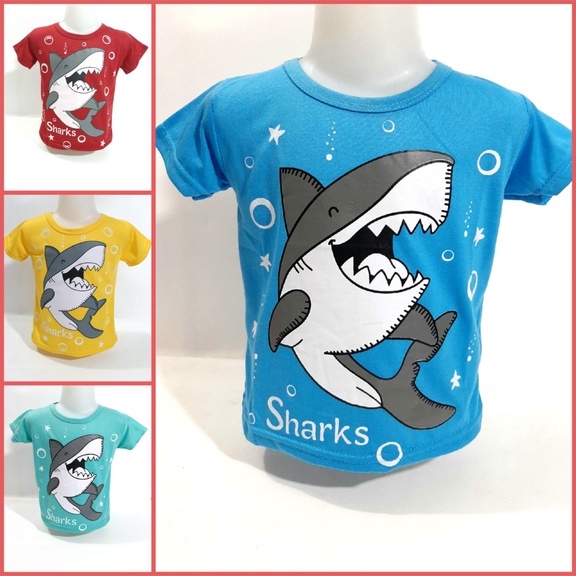 Kaos Anak laki laki 6 bulan-8 tahun oblong S M L XL atasan cowok baju murah ikan hiu grosir