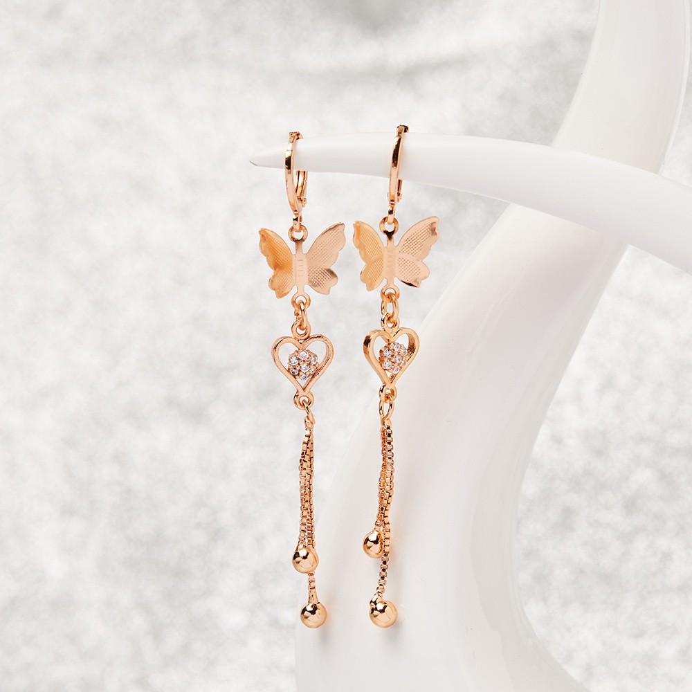 Y135 Anting Wanita Titanium Korea Dewasa Jepit Emas Berlian Anti Karat Anti Luntur-7