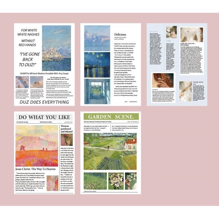 50 lembar Kertas Motif Newspaper Aesthetic Dessert Koran Vintage Paper Colorfull Scrapbook- km28-Everything