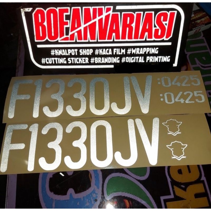 Sticker Cutting Huruf Dan Angka Plat nomor Mobil Motor HARGA 1SET DEPAN BELAKANG