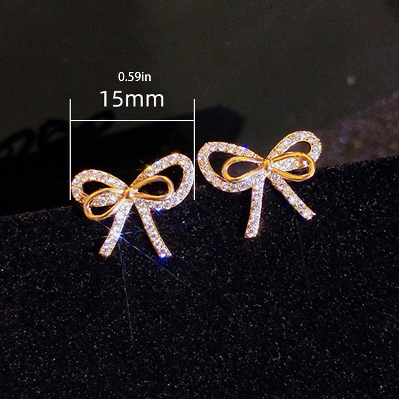 Fancyqube Anting Stud Kristal Cubic Zirconia Bentuk Pita Warna Emas Untuk Wanita