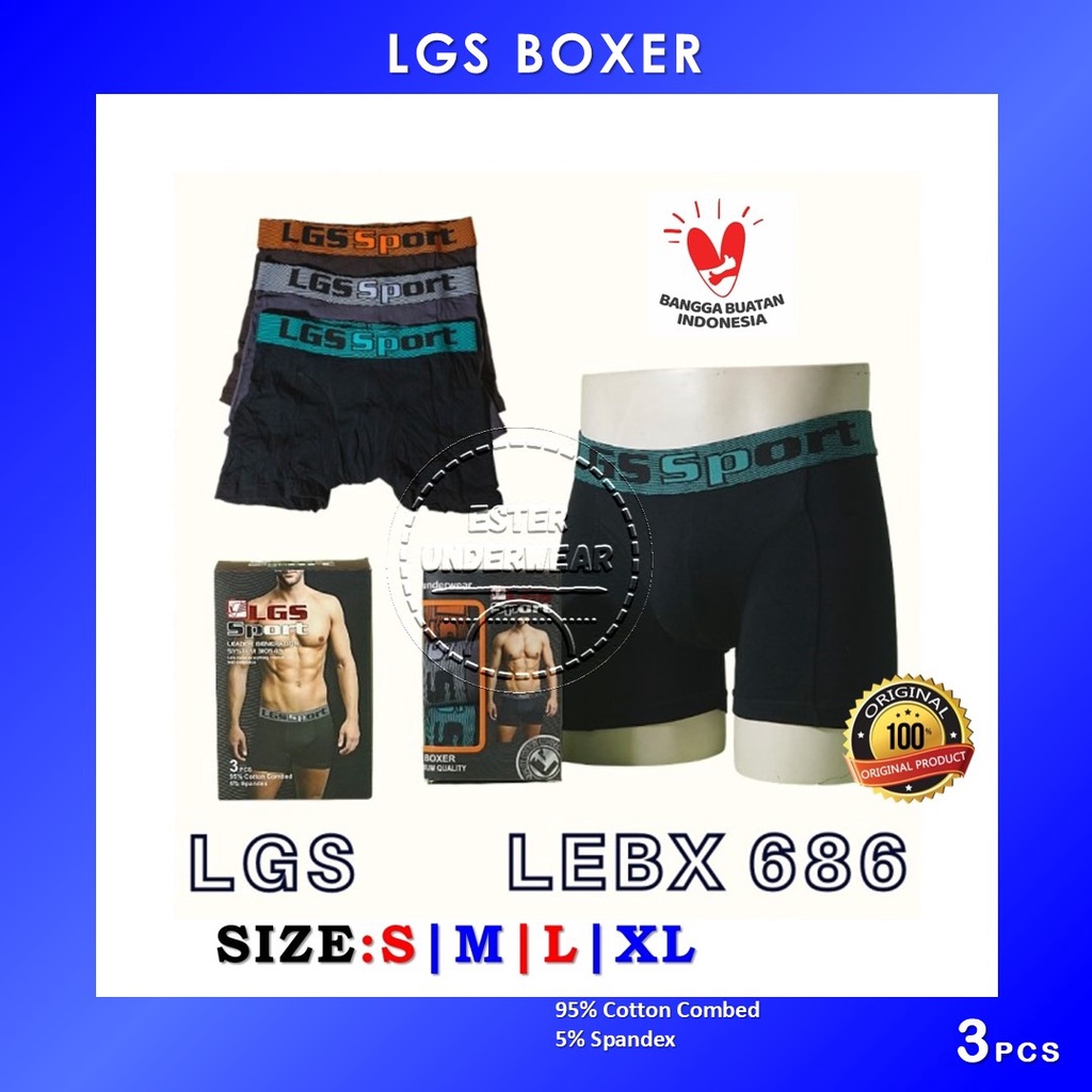 Celana Boxer Pria LGS 686 | Celana Boxer LGS LEMN 686 ISI 3 Pcs