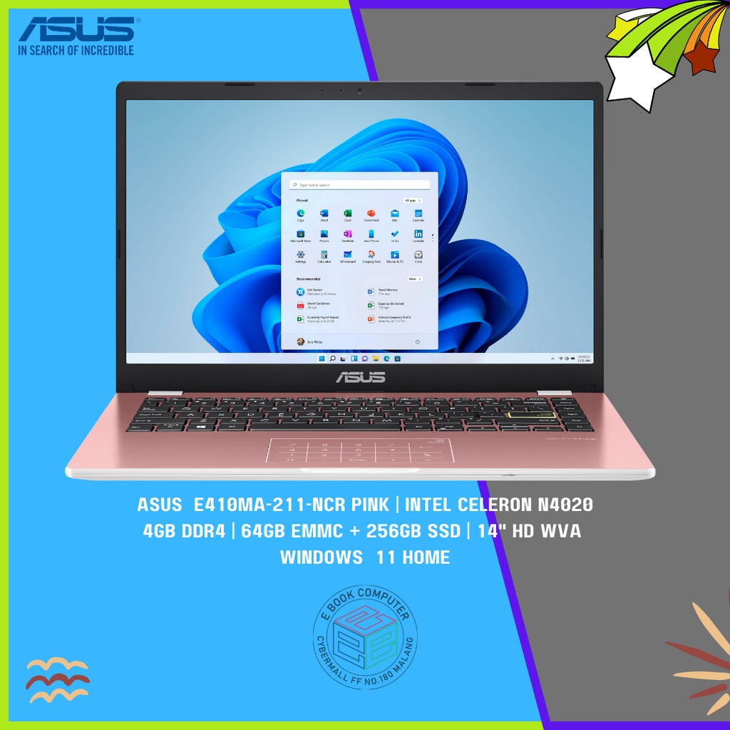 ASUS VIVOBOOK E410MA-211-NCR PINK N4020 4GB DDR4 64GB + 256GB SSD 14" HD WIN 11