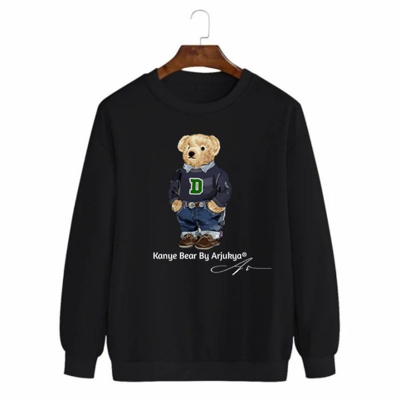 Sweater Crewneck Teddy bear Pria dan Wanita - Sweater Teddy bear - Black and cream