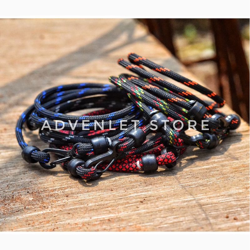 Gelang Hitam Pria Keren Tali Prusik Paracord 4mm Carabiner Edc Cowok Laki Aksesoris Tangan Premium Murah