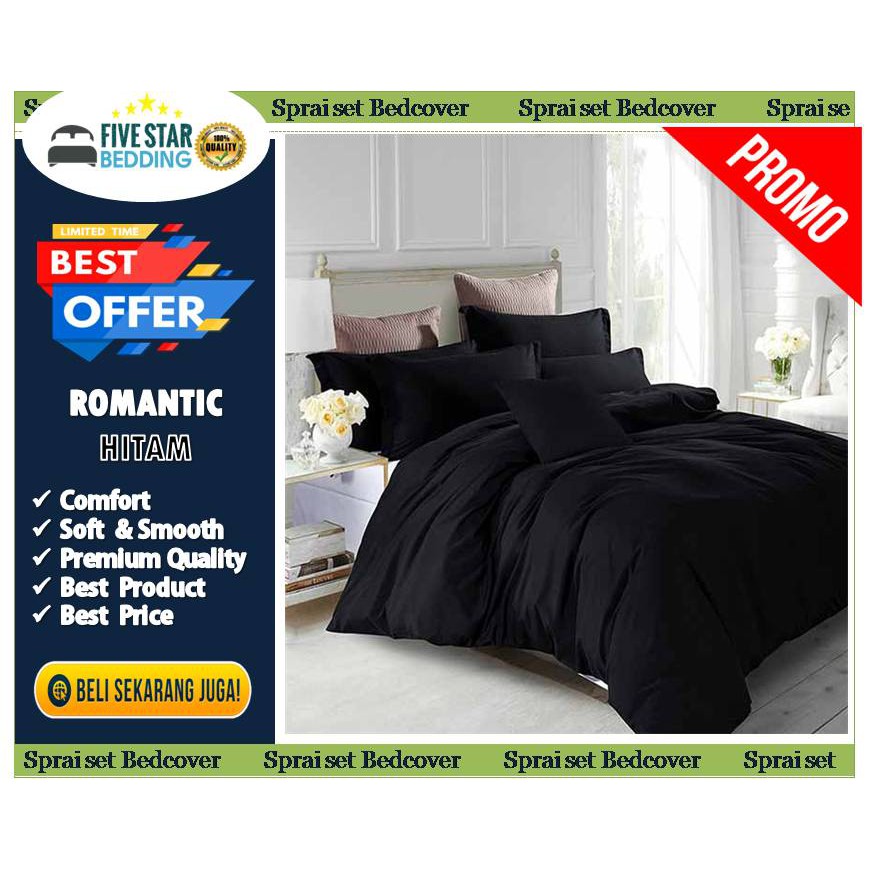 Bedcover plus sprei Lengkap by romantic Hitam polos / motif embos bisa pilih