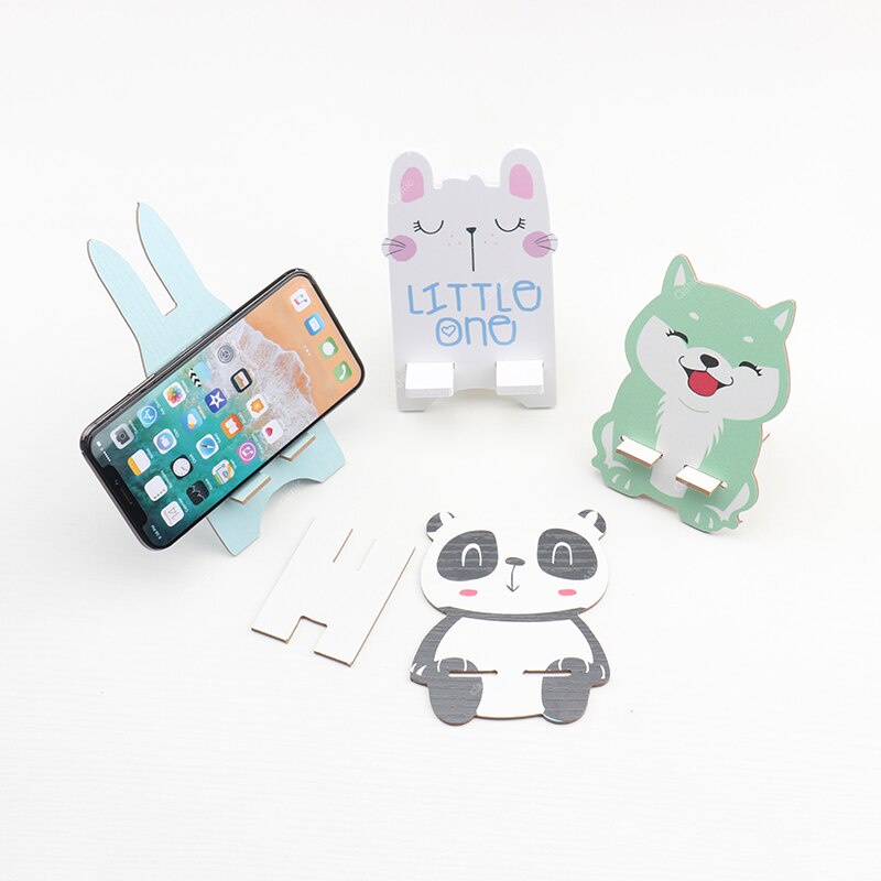 Dudukan Handphone Universal Stand Phone Holder Bahan Kayu Karakter Kartun Lucu Isi 3Pcs