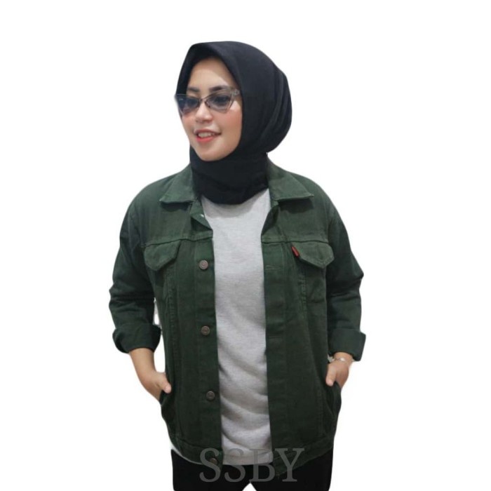 WANITA-JEANS-JAKET- JAKET JEANS OVERSIZE CEWEK WANITA MERAH MARON ABU PINK IJO ARMY COKLAT - COKLAT,