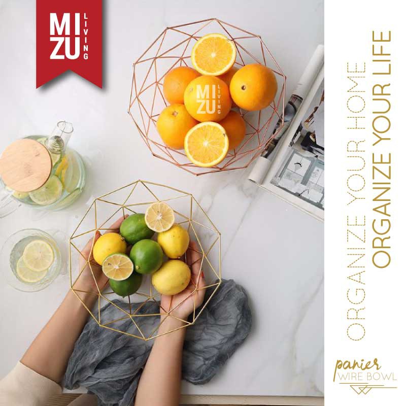 PANIER Wire Bowl Fruit Container Gold Baskom Buah Serbaguna Keranjang Dekorasi Kawat Bakul Jala Emas