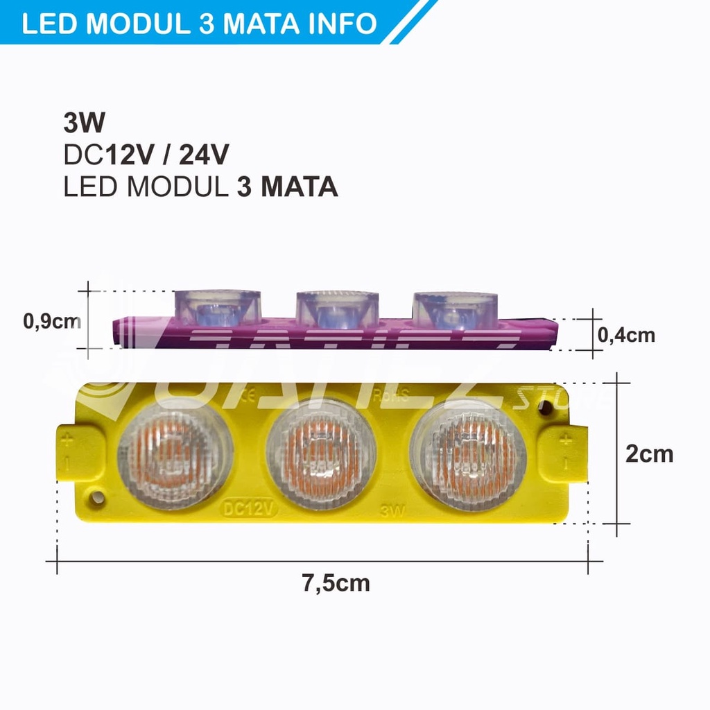 Lampu LED Modul 3 Mata Jumbo 24V  - LED 3 Mata Variasi Truk Samping Bak Kolong Mobil 24 Volt