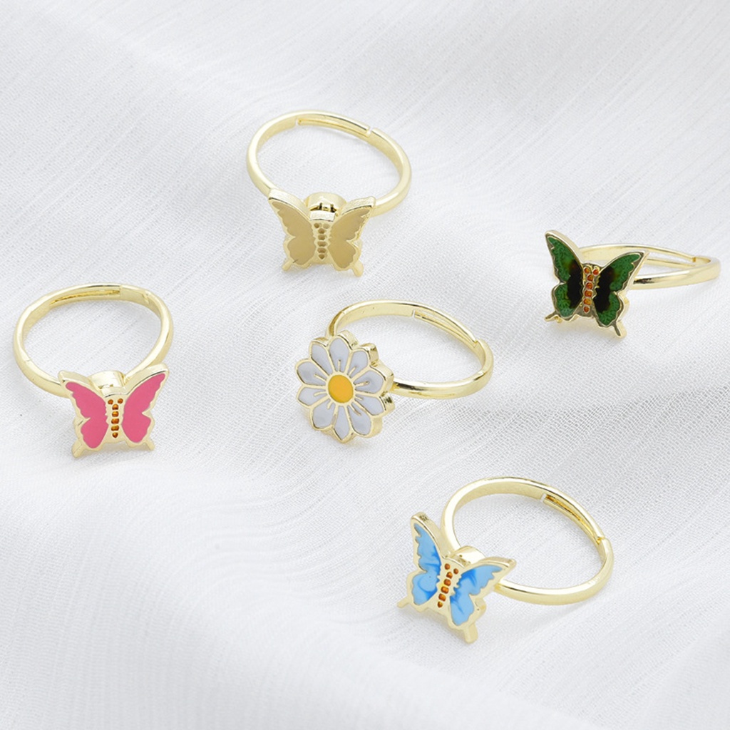 Hu Hu Hu Hu Hu Alat Bantu Pasang Kacamata♡ Cincin Model Terbuka Adjustable Desain Butterfly Chrysanthemum Untuk Wanita