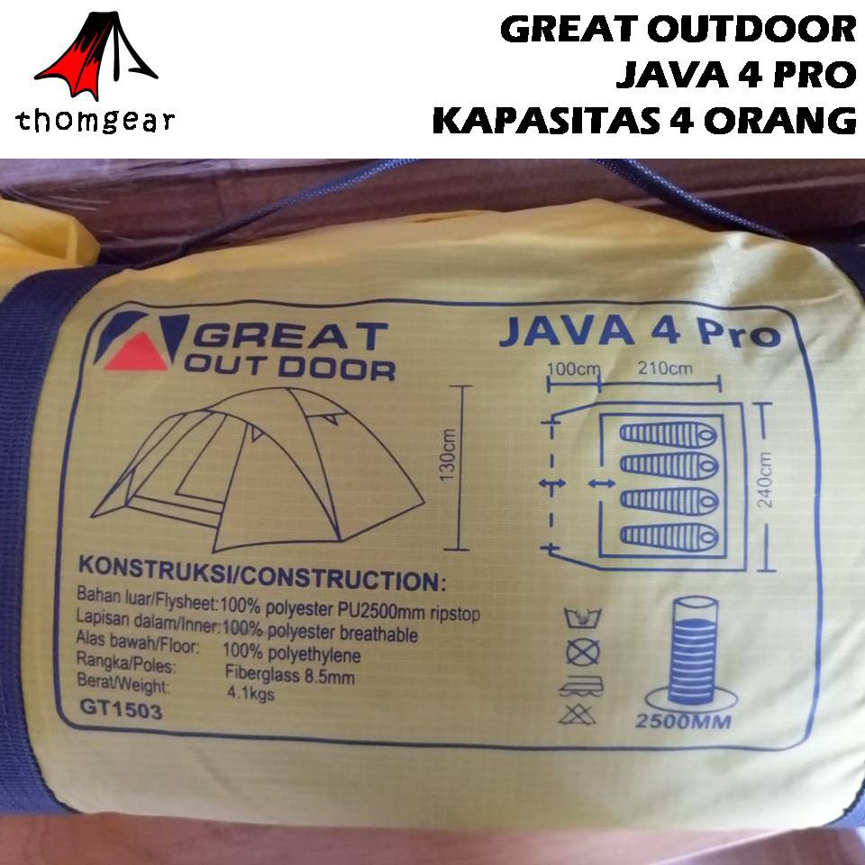 Tenda Camping Dome 4 Orang Double Layer Great Outdoor Java 4 Pro Kuning Thomgear