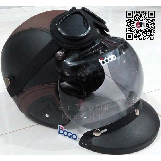 HM-1248 Helm Retro Sni Hitam Coklat Kaca Bogo, Path & Kacamata Google Murah