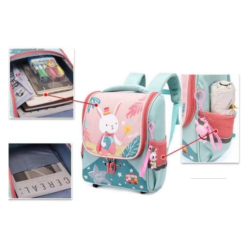 Skoola Tas Sekolah Anak Perempuan TK SD Ransel Kelinci Free Keychain - Rabbit Wonderland