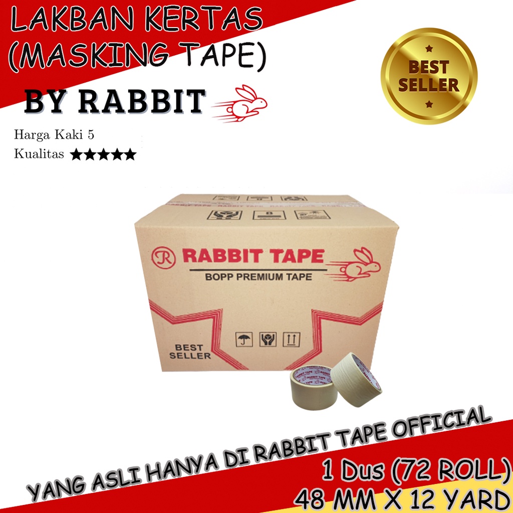 

Masking Tape 48mm x 12 Yard / Lakban Kertas RABBIT TAPE 2 inch x 12 Yard (1 DUS)