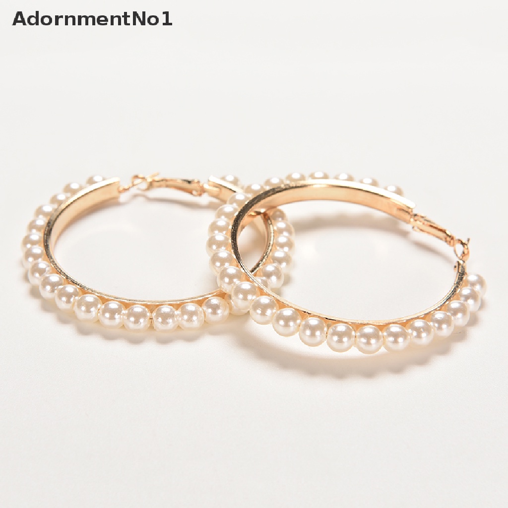 (AdornmentNo1) Anting Bulat Lapis Emas Hias Mutiara Imitasi Untuk Wanita