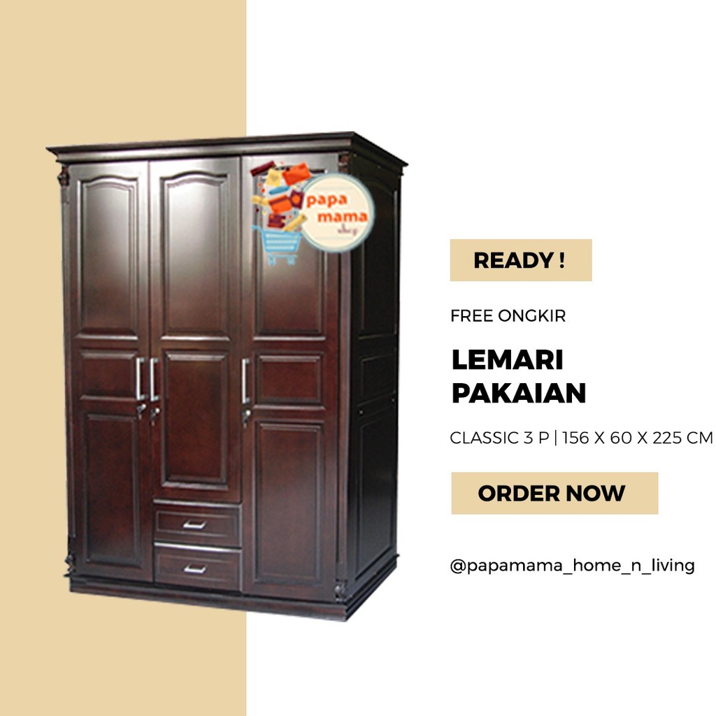 Lemari Pakaian 3 Pintu - Lemari Pakaian Kayu Tipe ClassicLemari Pakaian Murah - Medan
