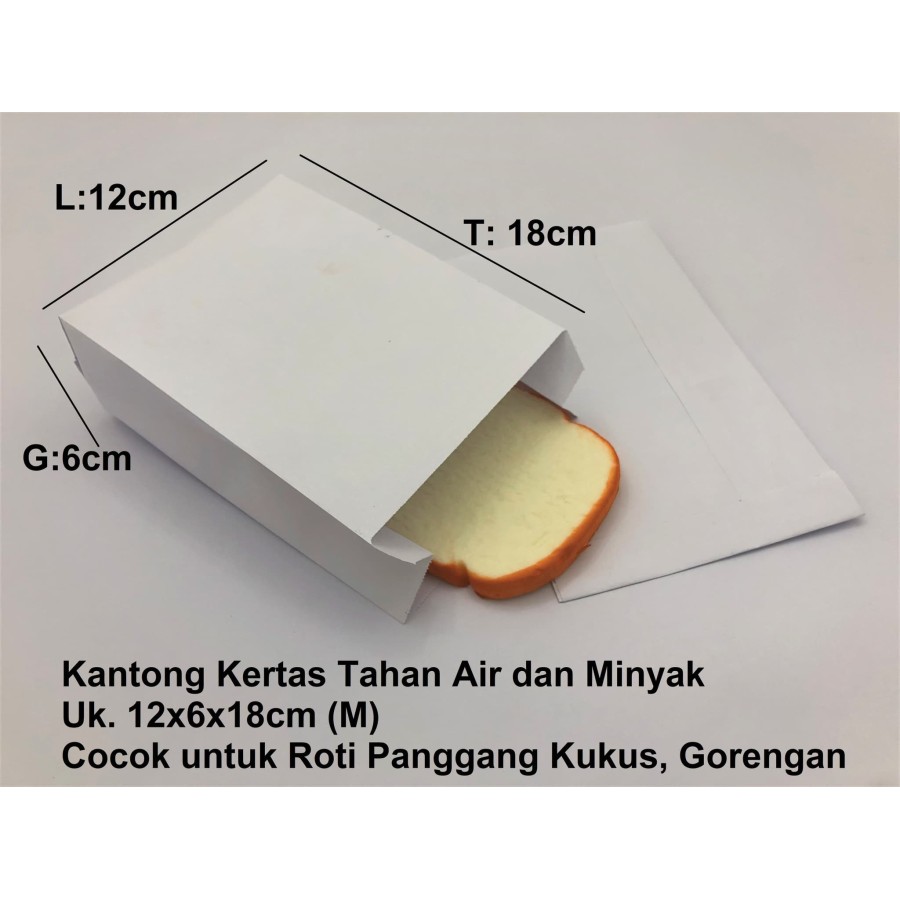 

Kantong Kertas Polos / Roti Paperbag Kantong Tahan Air dan Minyak Putih (M) 12x6x18cm Foodgrade