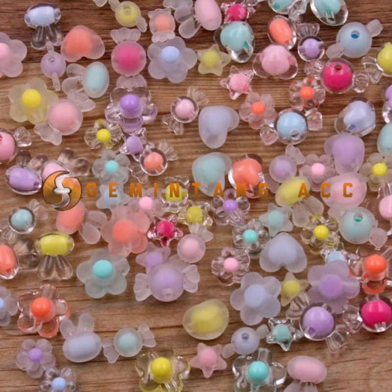 50 Pcs Manik Manik Bulat Kristal Ice Mote Bunga Pastel Frosted Manik Karakter Lucu