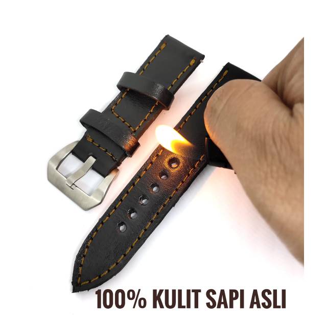 Strap Tali Jam Tangan Kulit sapi Asli hitam benang coklat