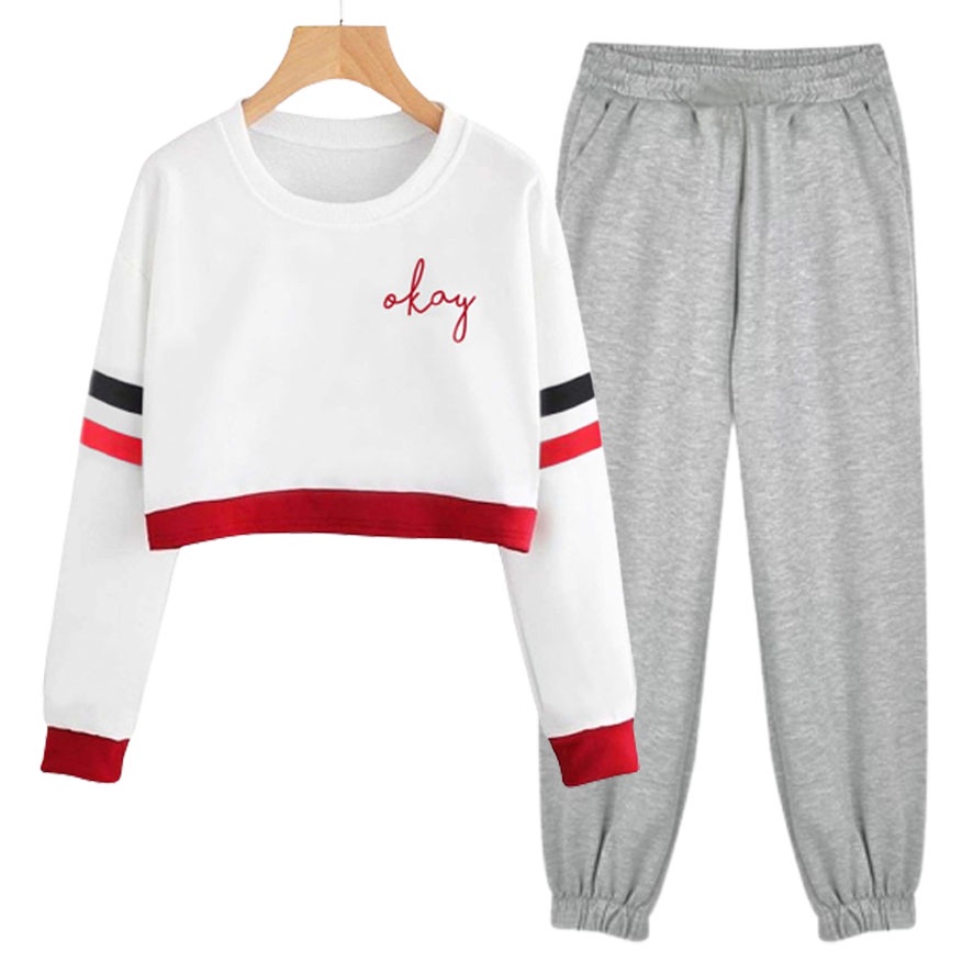 BESS - Setelan Set Wanita Murah / Setelan Set Sweater Crop + Jogger  - JESSIE LOGO OKAY